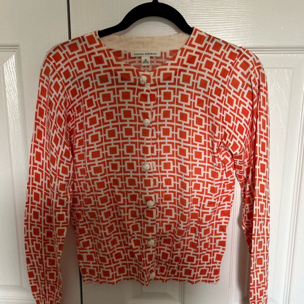 Banana Republic Orange and White Geometric Cardigan